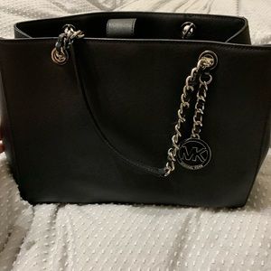 Michael Kore black and silver shoulder purse